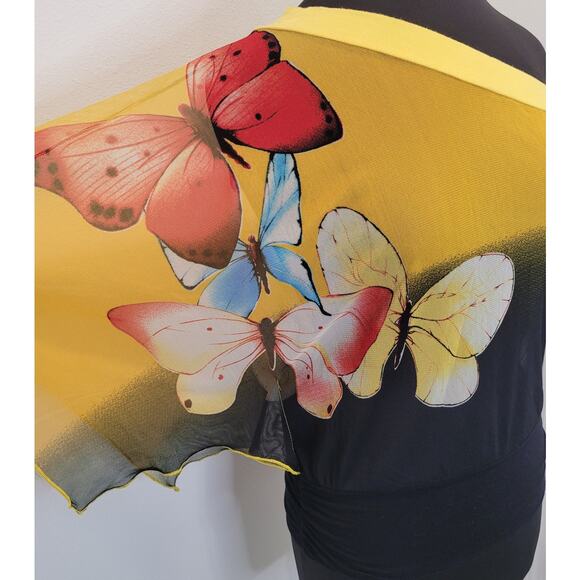 Y2K Ombre Butterfly One Shoulder Top Yellow Black Vintage Small - Picture 3 of 8